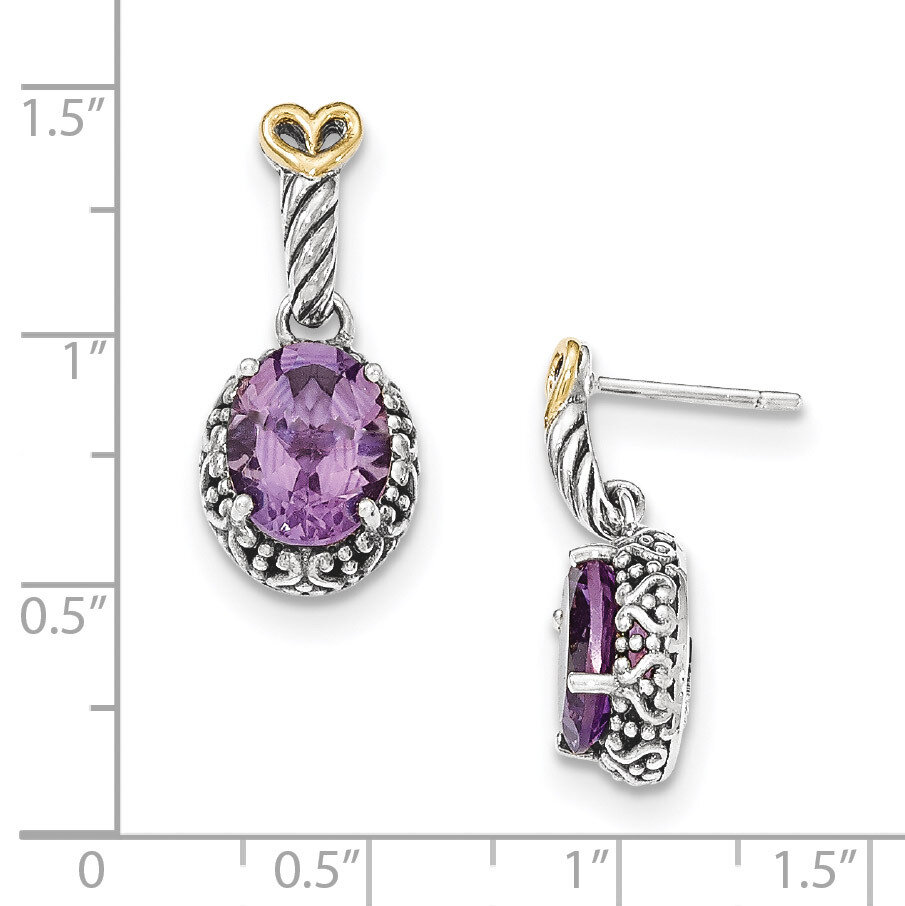Amethyst Post Dangle Earrings Sterling Silver &amp; 14k Gold QTC1250, MPN: QTC1250,