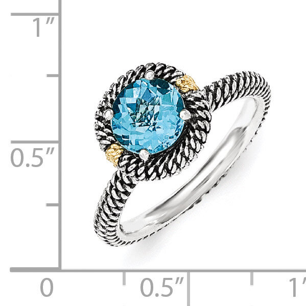 Round Blue Topaz Ring Sterling Silver &amp; 14k Gold QTC1302, MPN: QTC1302, 191101466526