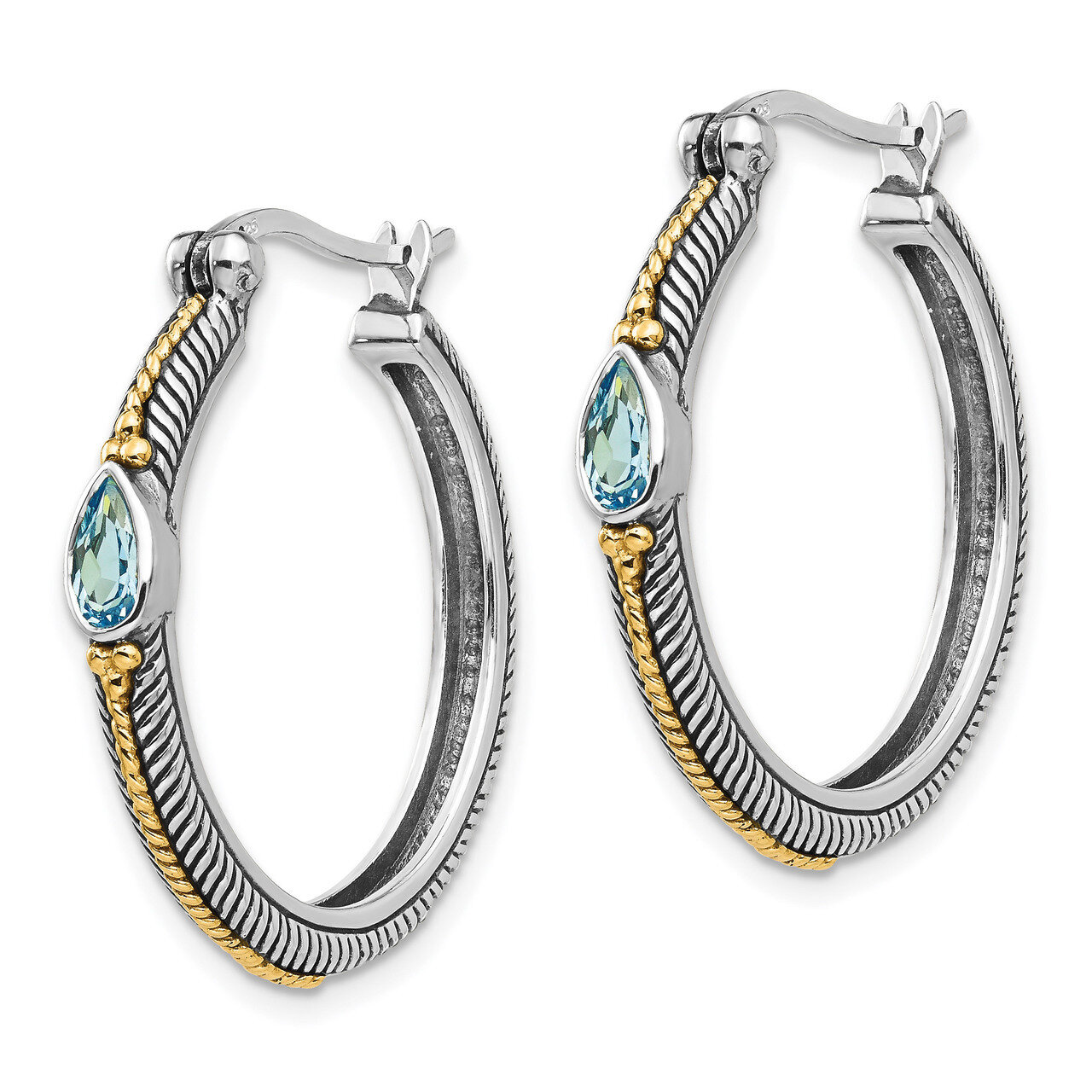 Light Blue Swiss Topaz Hinged Hoop Earrings Sterling Silver &amp; 14k Gold QTC1315, MPN: QTC1315, 19110…