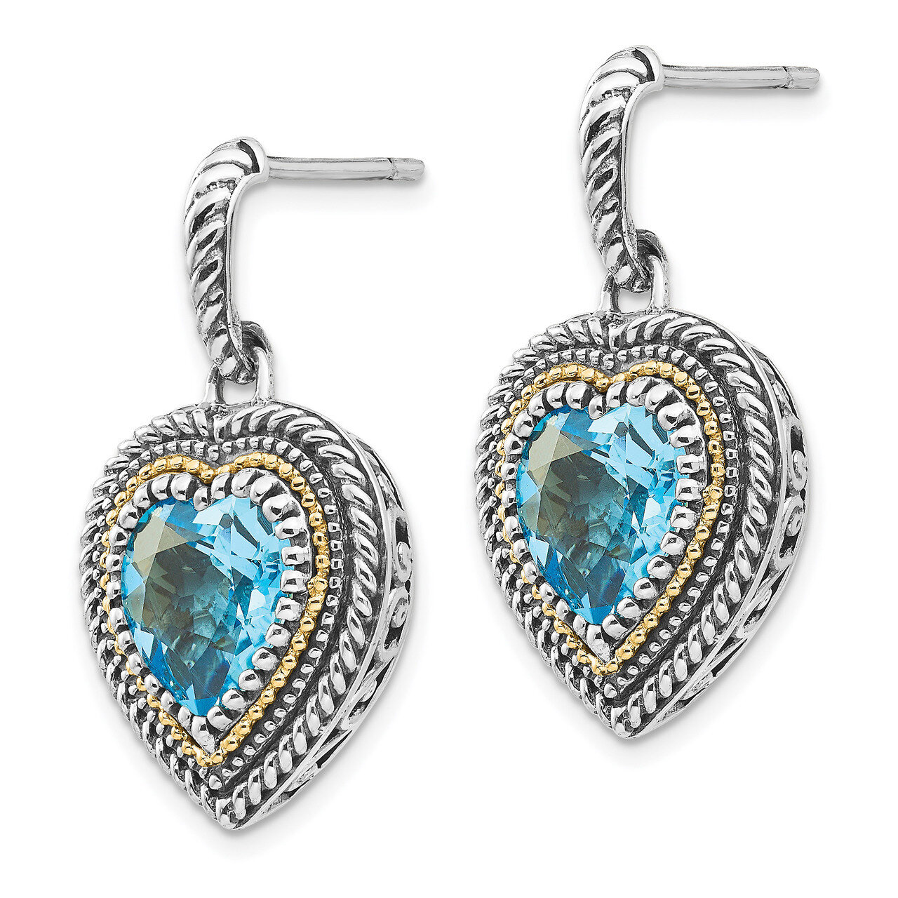 Light Swiss Blue Topaz Heart Dangle Post Earrings Sterling Silver &amp; 14k Gold QTC1316, MPN: QTC1316,…