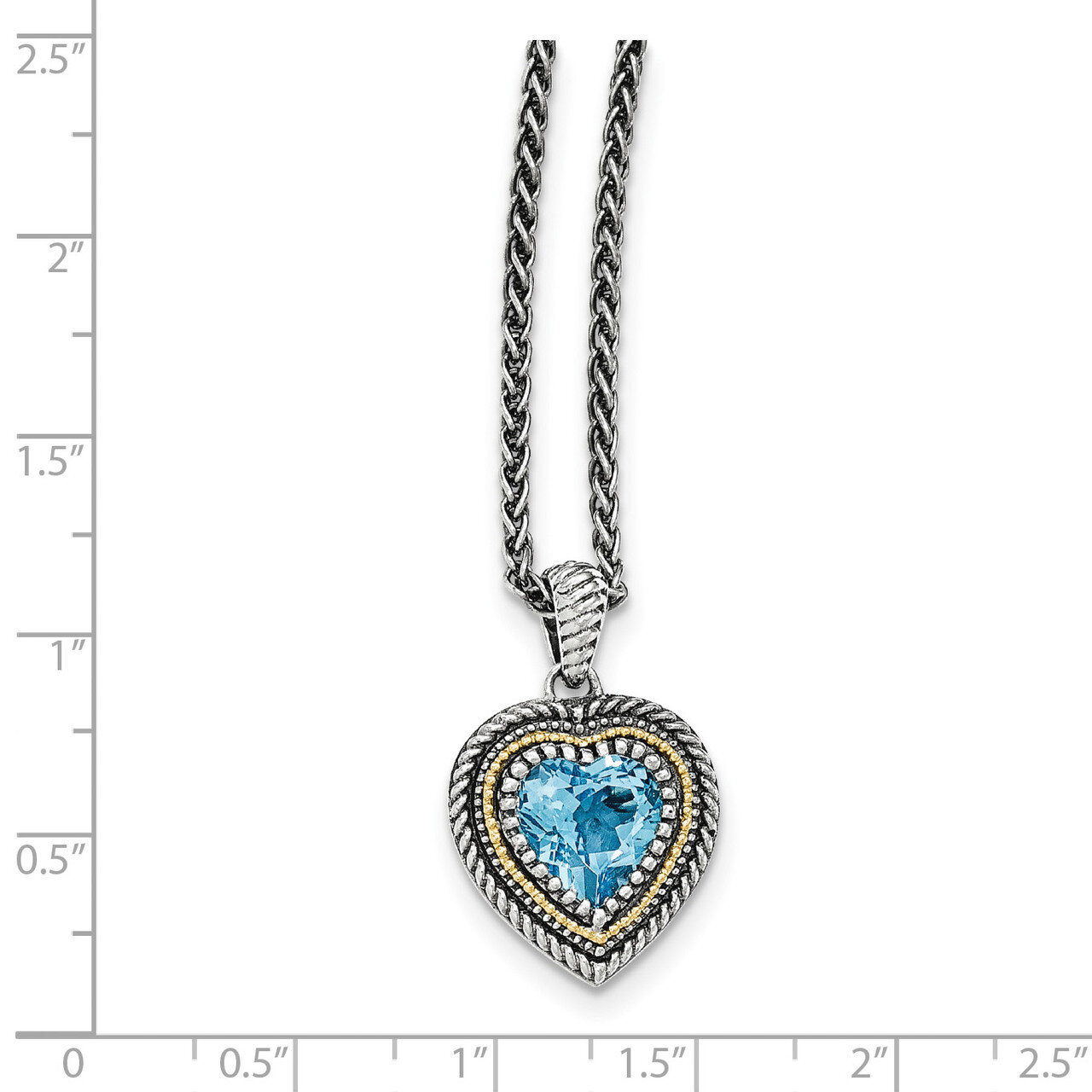Light Swiss Blue Topaz Heart Necklace Sterling Silver & 14k Gold QTC1318