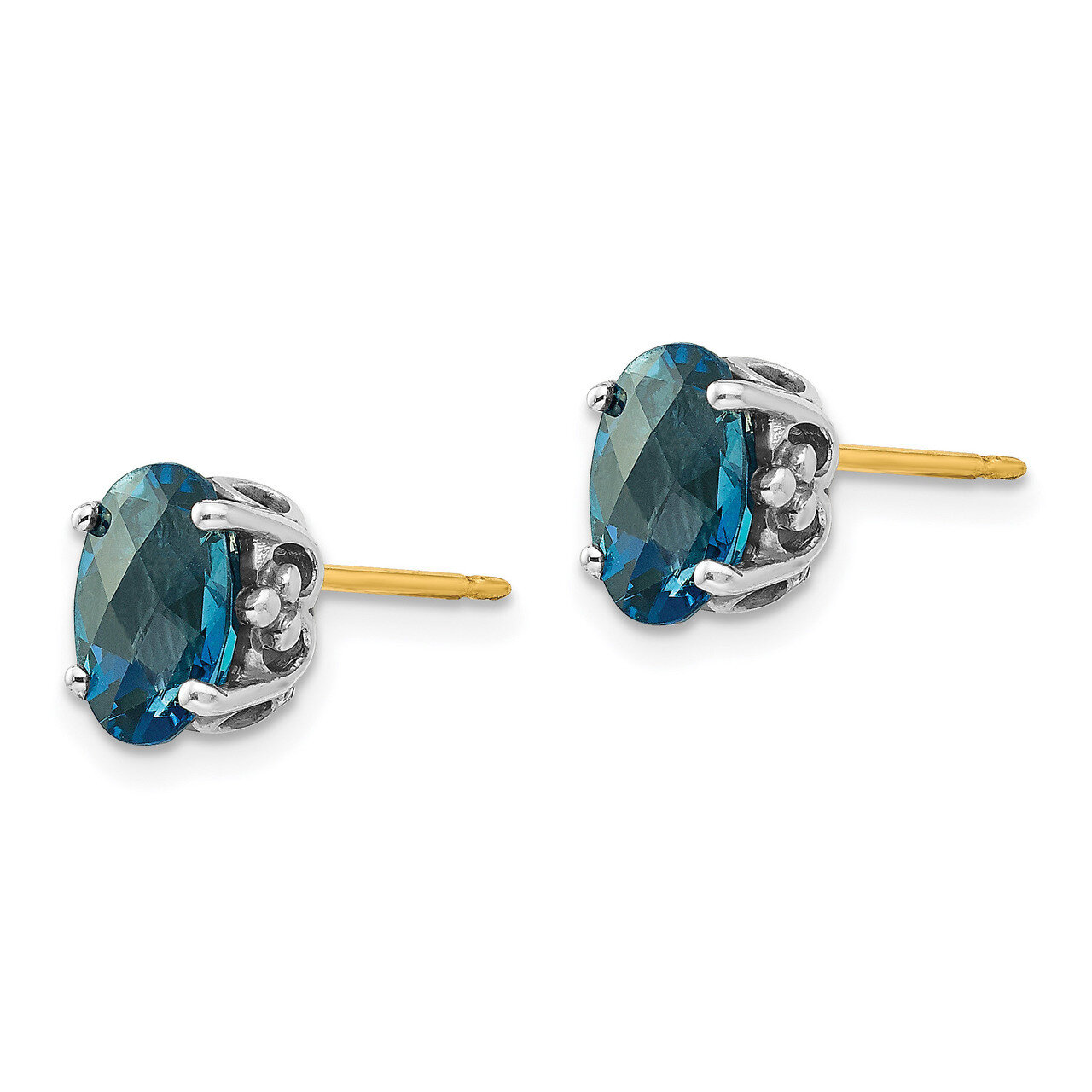 London Blue Topaz Post Earrings Sterling Silver &amp; 14k Gold QTC1342, MPN: QTC1342, 886774377650