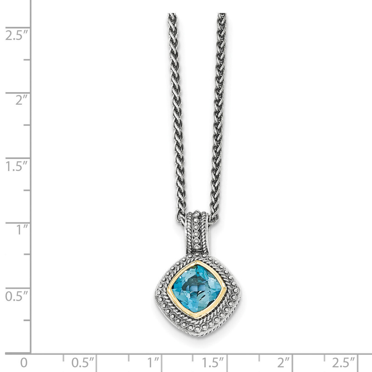 London Blue Topaz Necklace Sterling Silver & 14k Gold QTC1353