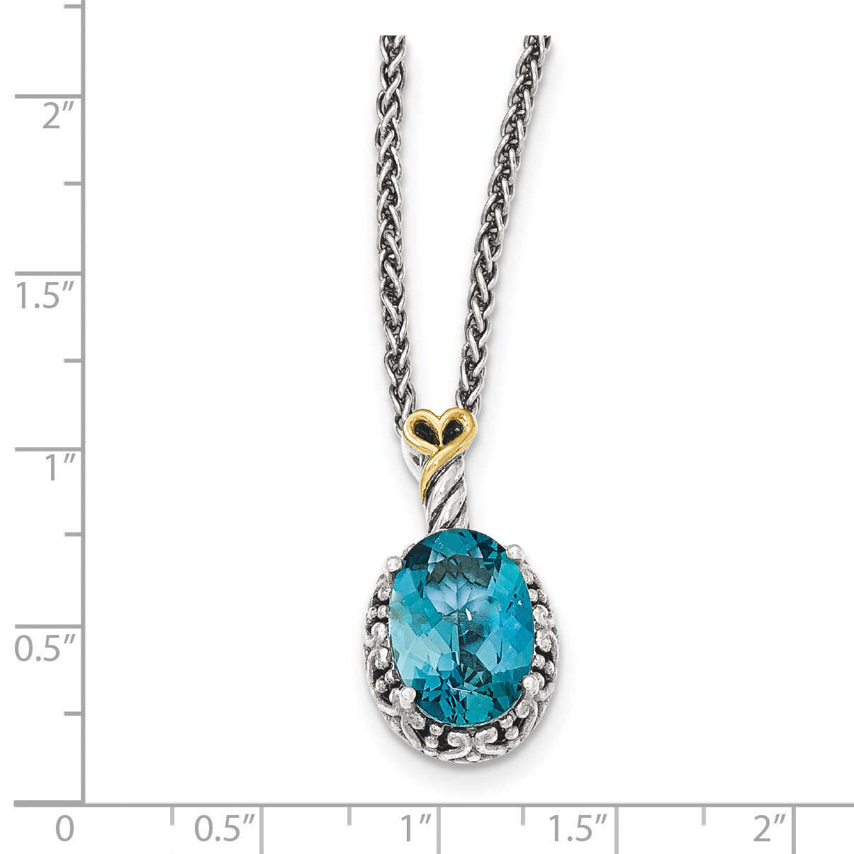London Blue Topaz Oval Necklace Sterling Silver &amp; 14k Gold QTC1364, MPN: QTC1364, 191101465666