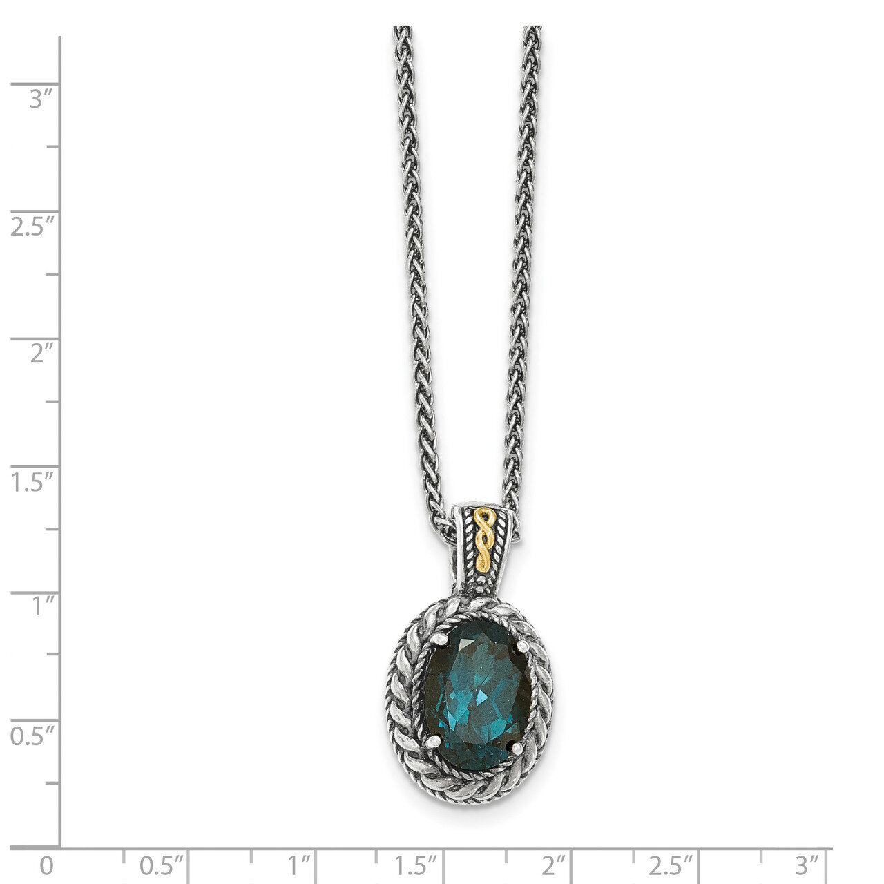 London Blue Topaz Hinged Bail Necklace Sterling Silver & 14k Gold QTC1365