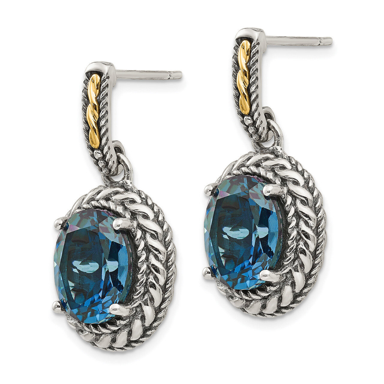London Blue Topaz Earrings Sterling Silver & 14k Gold QTC1367