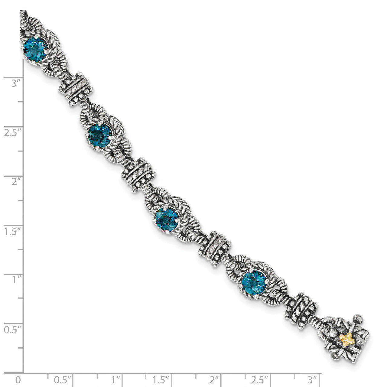 London Blue Topaz Bracelet Sterling Silver &amp; 14k Gold QTC1377, MPN: QTC1377, 191101466571