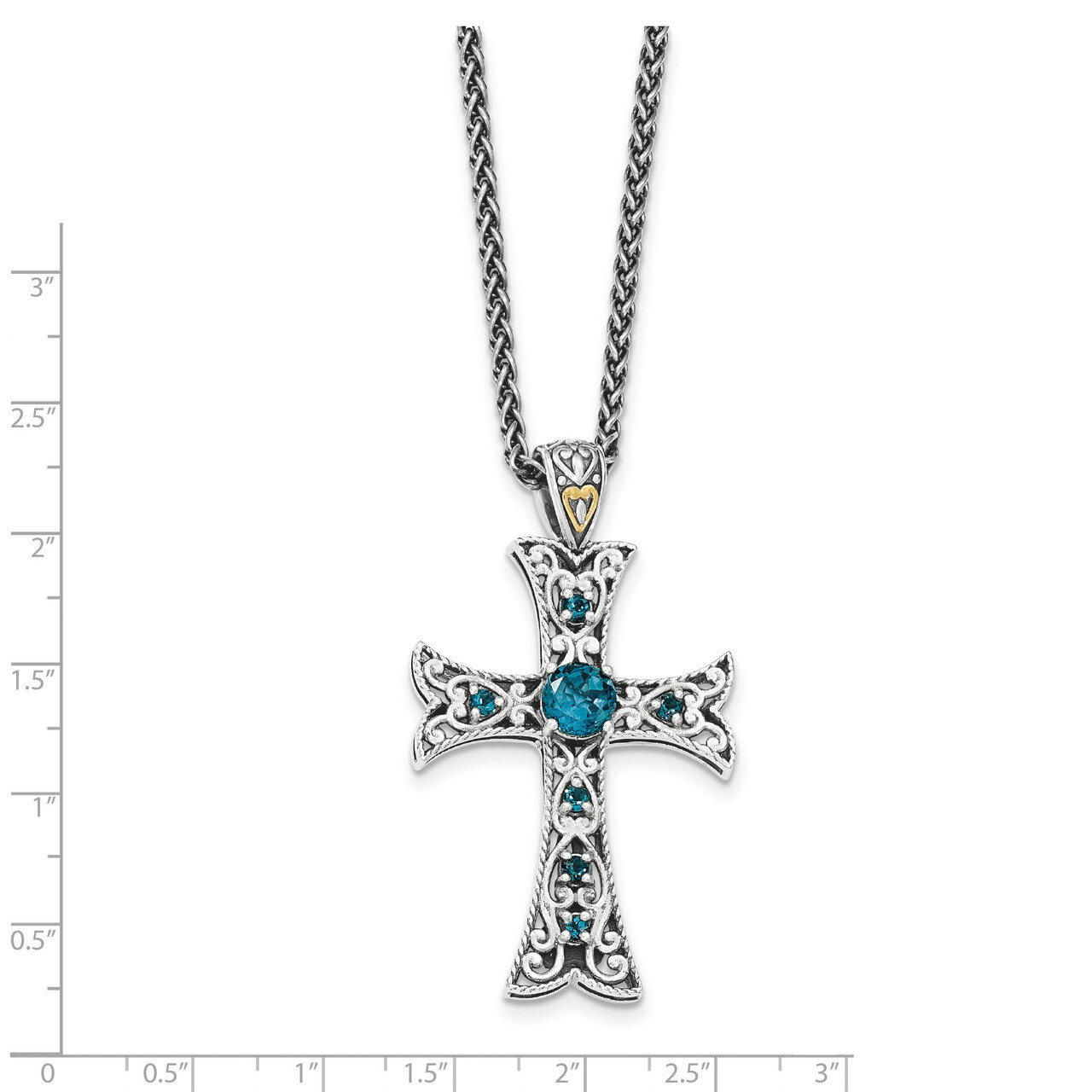 London Blue Topaz Cross Necklace Sterling Silver &amp; 14k Gold QTC1378, MPN: QTC1378, 886774378145