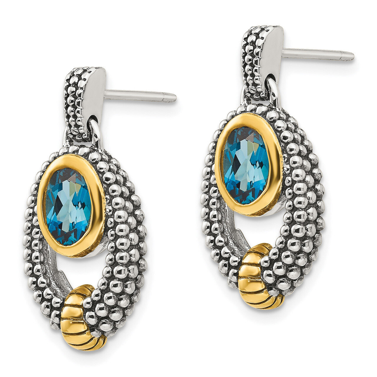 Gold Flash-plating London Blue Topaz Dangle Earrings Sterling Silver QTC1379