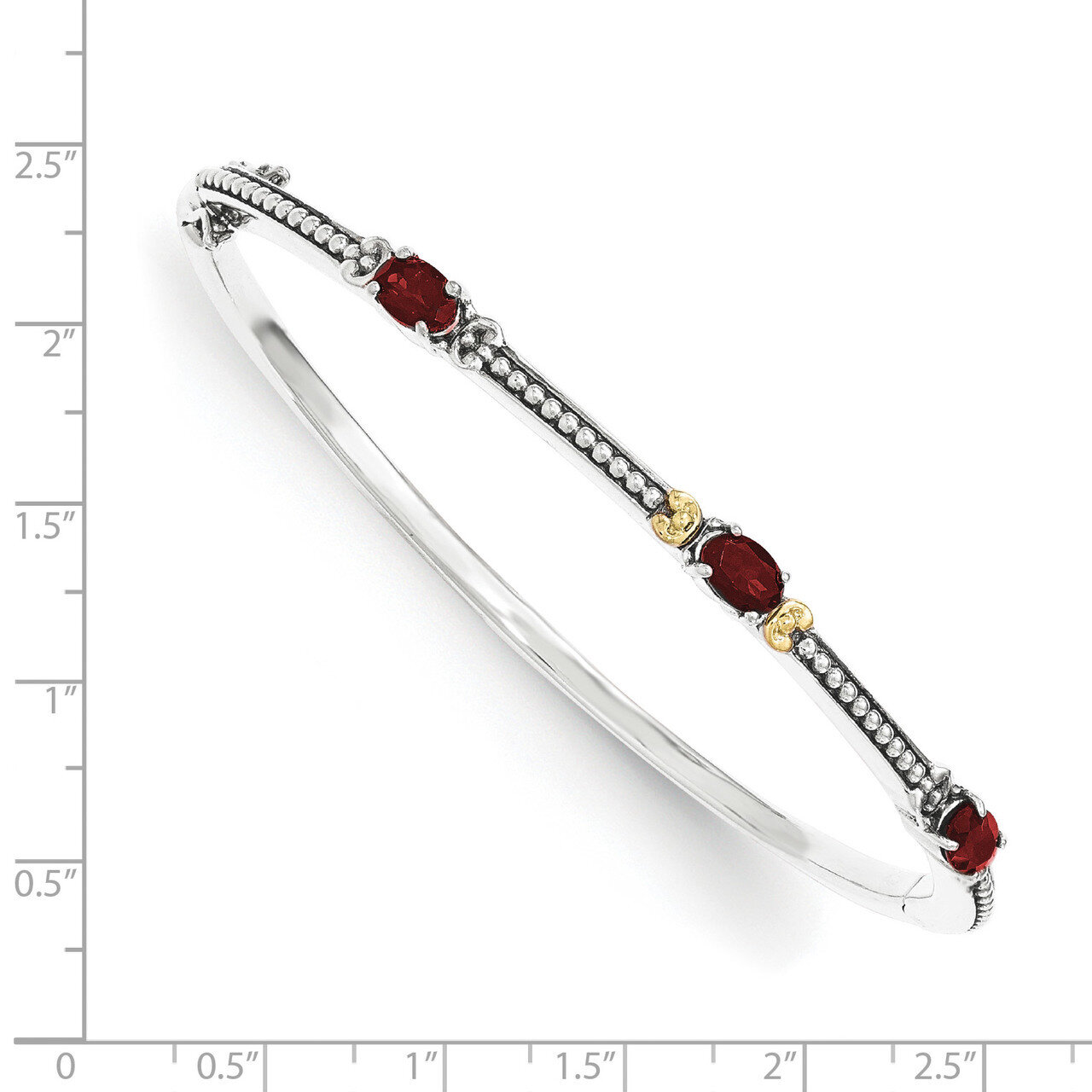 Garnet Bangle Sterling Silver &amp; 14k Gold QTC1387, MPN: QTC1387, 191101467776