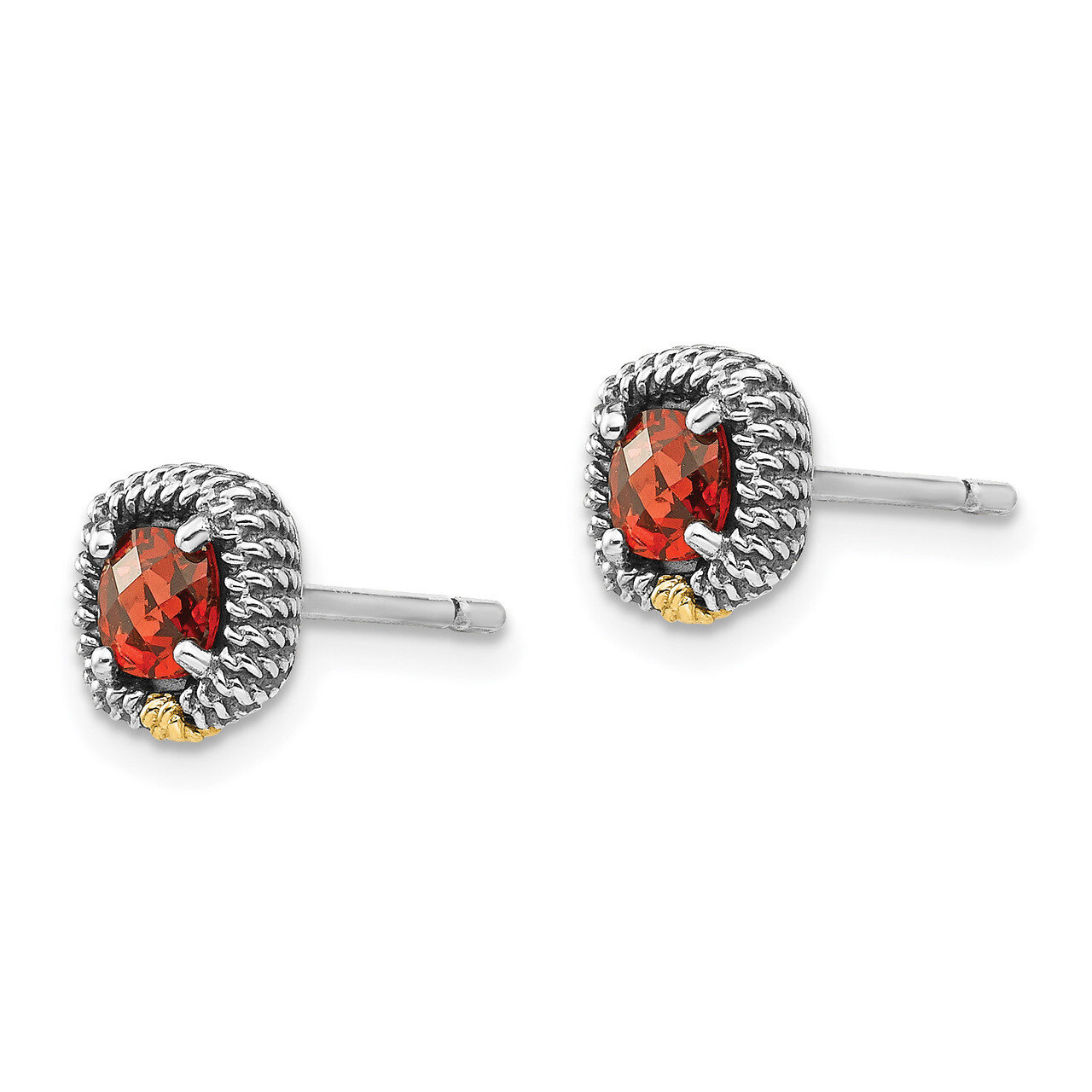 Square Cushion Garnet Post Earrings Sterling Silver &amp; 14k Gold QTC1388, MPN: QTC1388, 886774378077