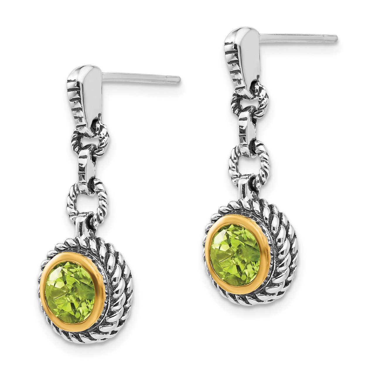 Peridot Earrings Sterling Silver with Gold-tone Flash Gold-plated QTC142