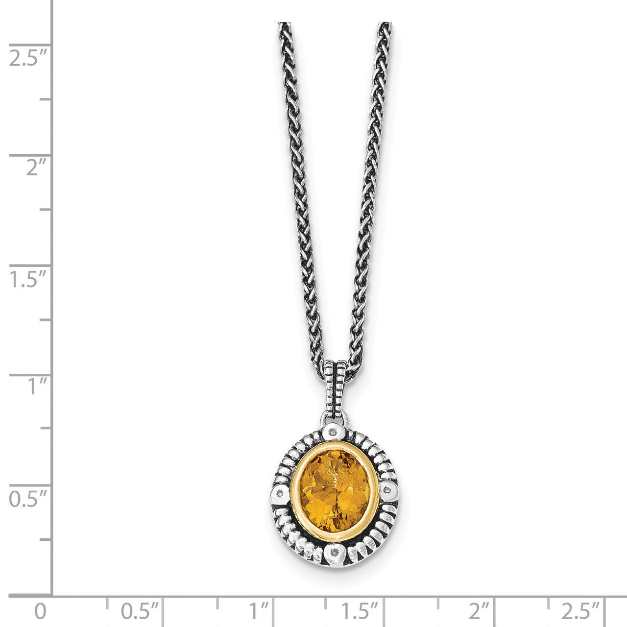 Citrine &amp; Diamond Necklace Sterling Silver &amp; 14k Gold QTC1431