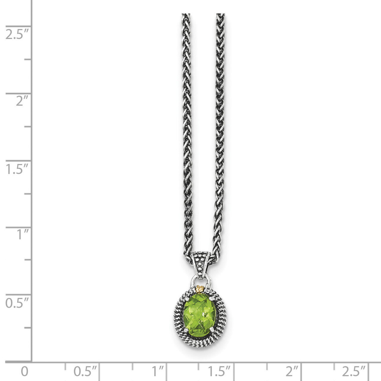 Peridot Oval Necklace Sterling Silver &amp; 14k Gold QTC1467, MPN: QTC1467, 886774378398