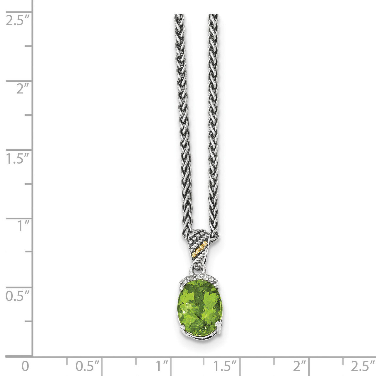Peridot &amp; Diamond Necklace Sterling Silver &amp; 14k Gold QTC1469, MPN: QTC1469, 191101472428