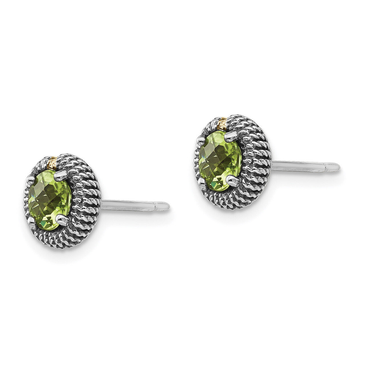 Peridot Post Earrings Sterling Silver &amp; 14k Gold QTC1471, MPN: QTC1471, 191101465949