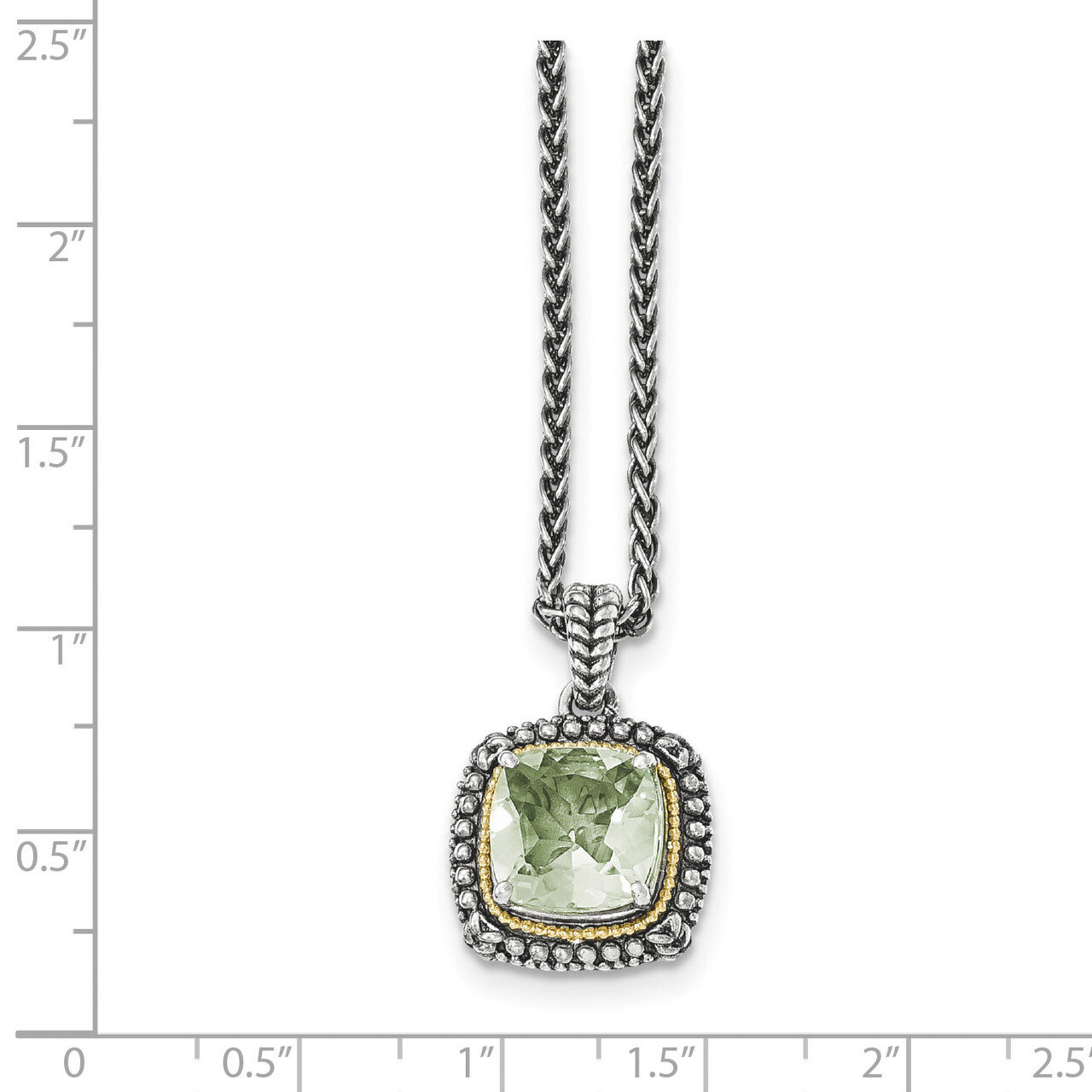 Green Quartz Necklace Sterling Silver &amp; 14k Gold QTC1486, MPN: QTC1486, 191101466762
