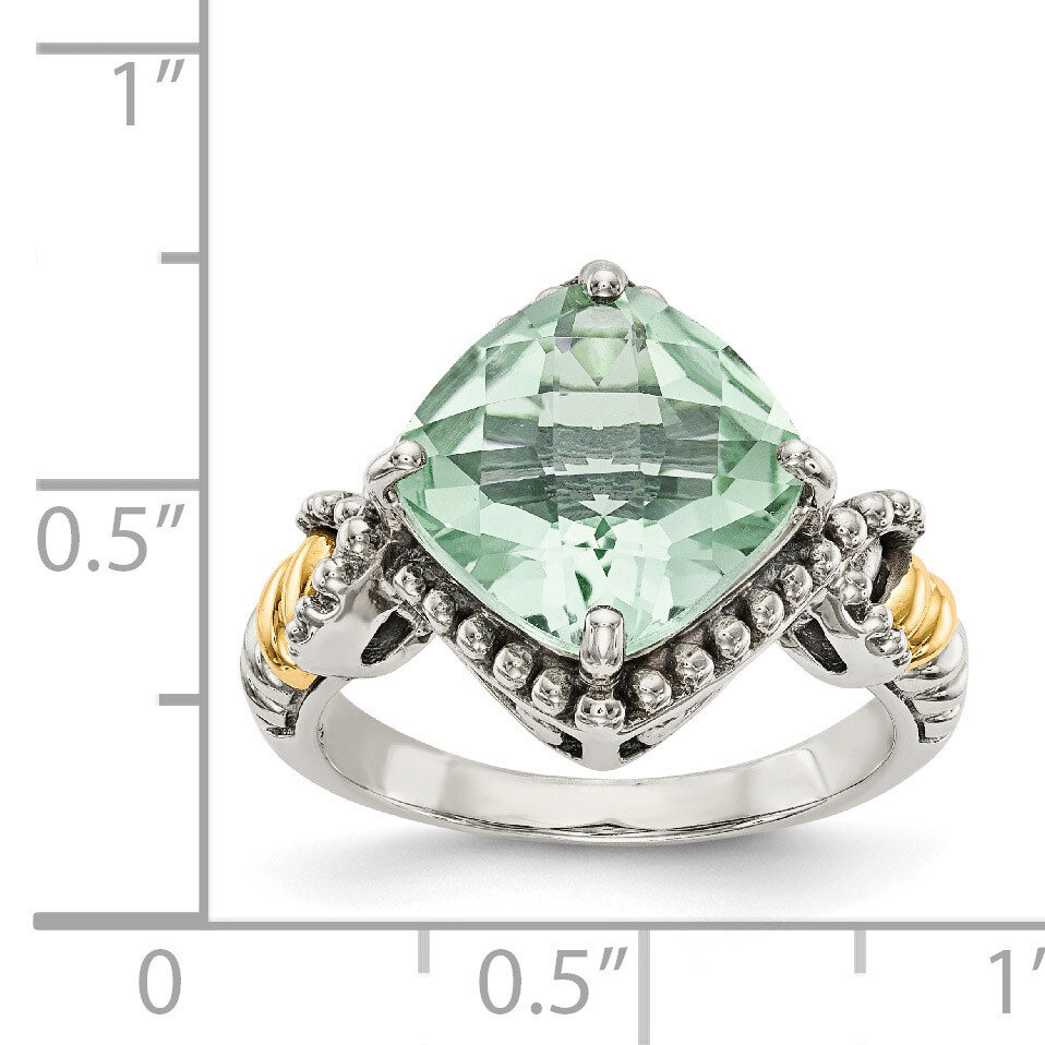 Green Quartz Cushion Ring Sterling Silver &amp; 14k Gold QTC1491, MPN: QTC1491, 191101466786