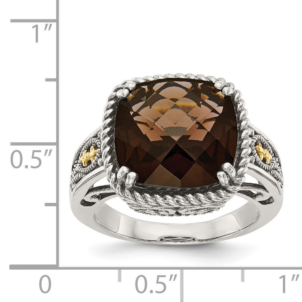 Smokey Quartz Ring Sterling Silver &amp; 14k Gold QTC1498, MPN: QTC1498, 191101465208