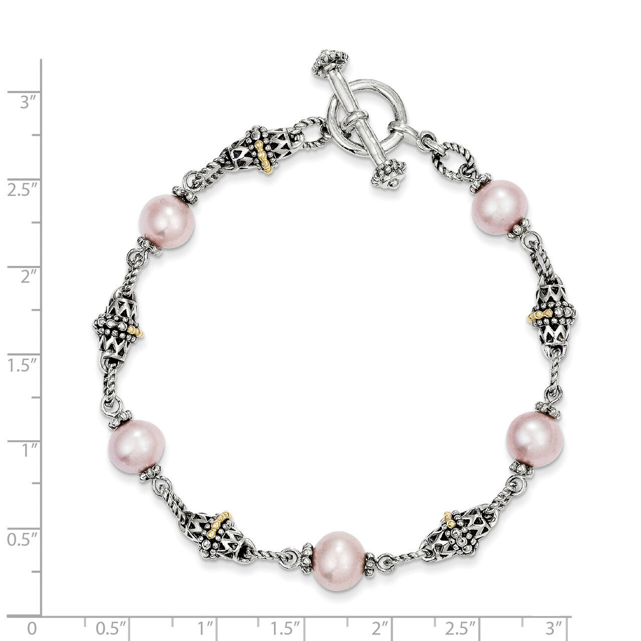 9-10mm Cultured Pink Pearl 7.5 Inch Bracelet Sterling Silver &amp; 14k Gold QTC166, MPN: QTC166, 742323…