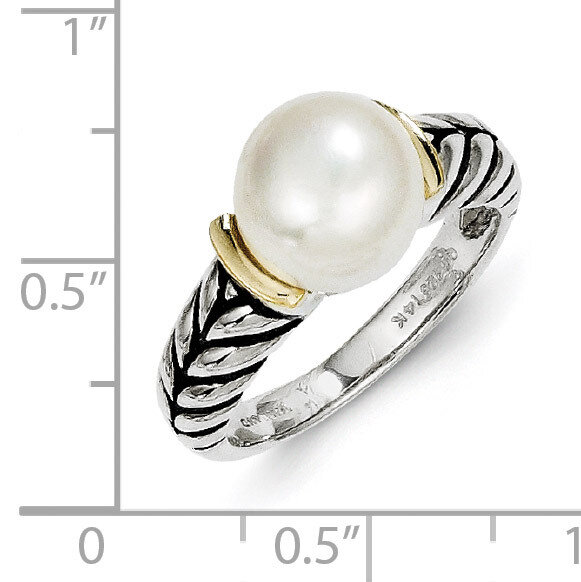 10mm Button Cultured Pearl Ring Sterling Silver &amp; 14k Gold QTC171, MPN: QTC171, 742323128169
