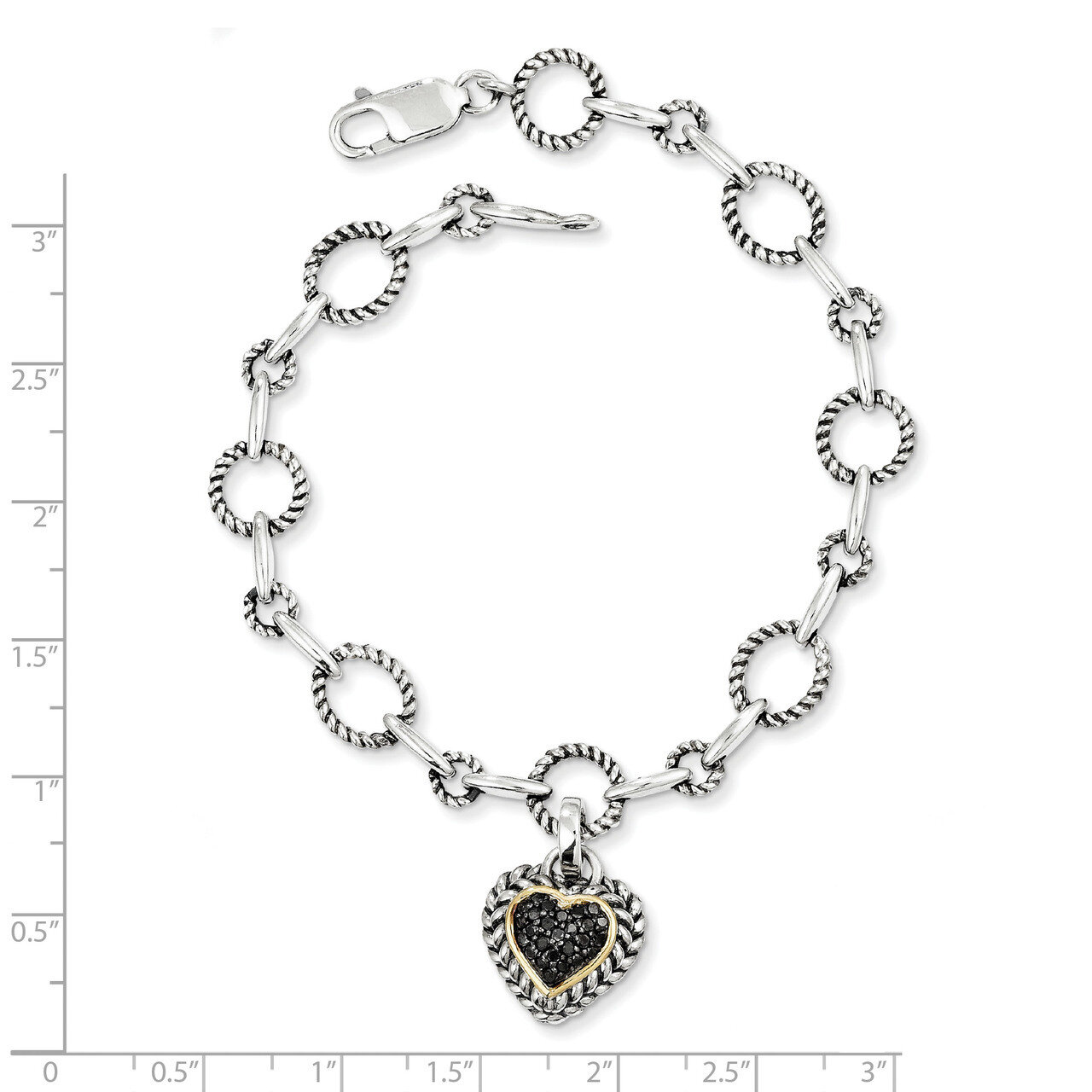 1/4ct. Black Diamond Heart 8 Inch Link Bracelet Sterling Silver &amp; 14k Gold QTC178, MPN: QTC178, 742…