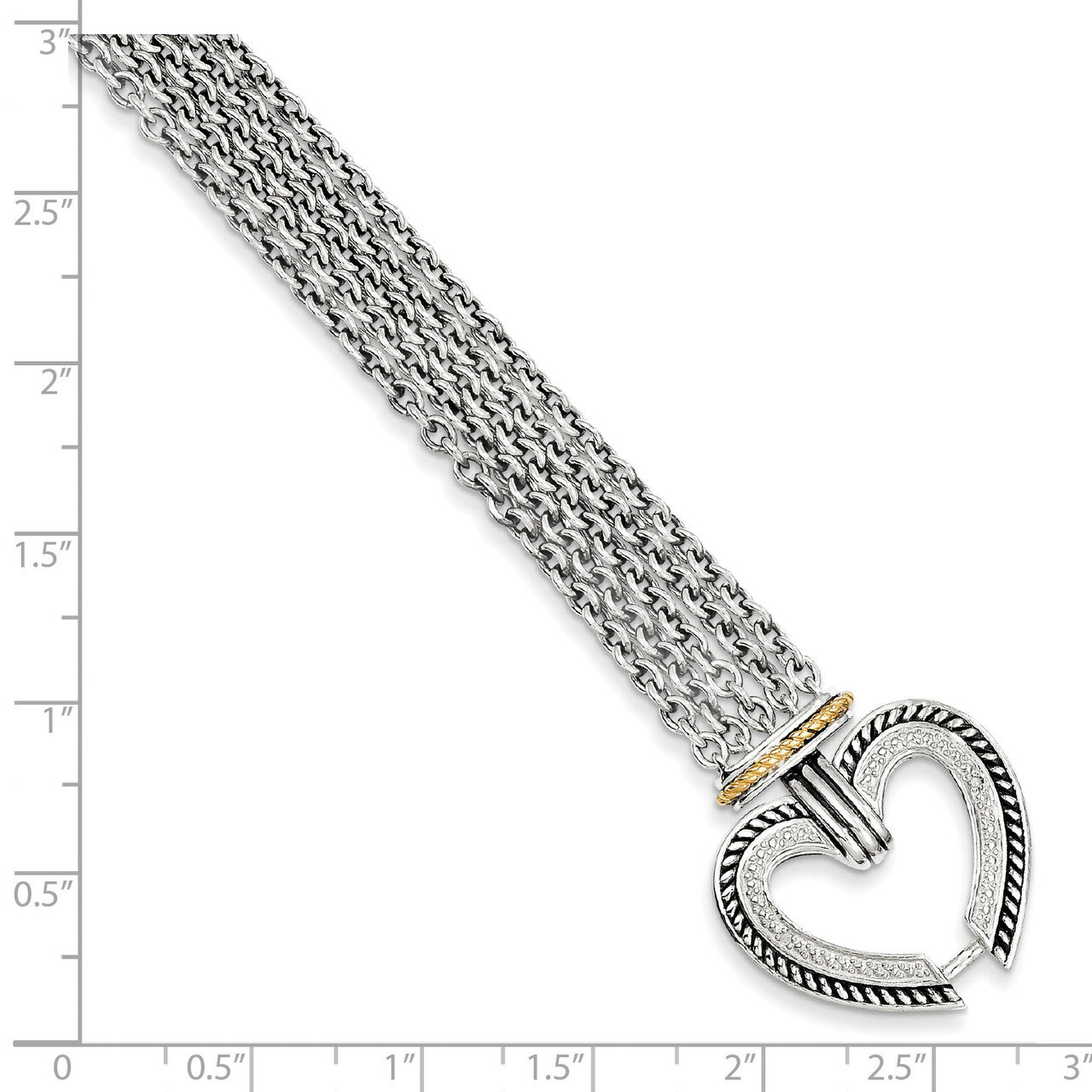 .01ct. Diamond Heart Bracelet Sterling Silver & 14k Gold QTC183