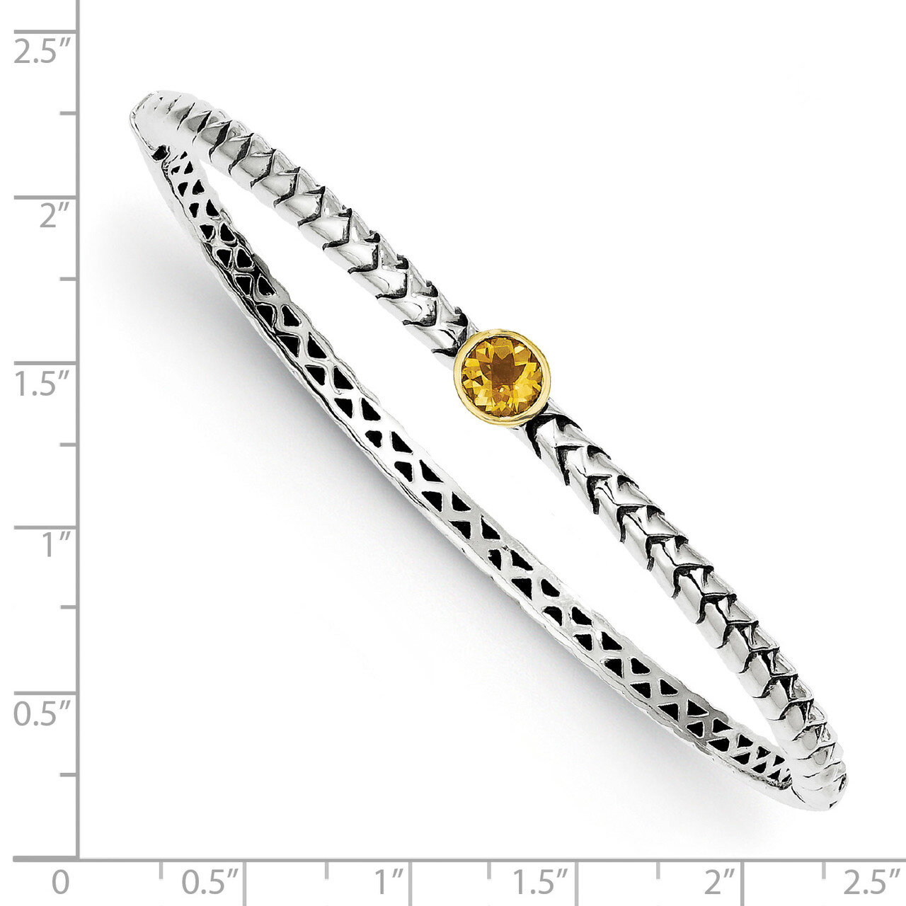 6mm Citrine Hinged Bangle Bracelet Sterling Silver &amp; 14k Gold QTC191, MPN: QTC191, 742323115008