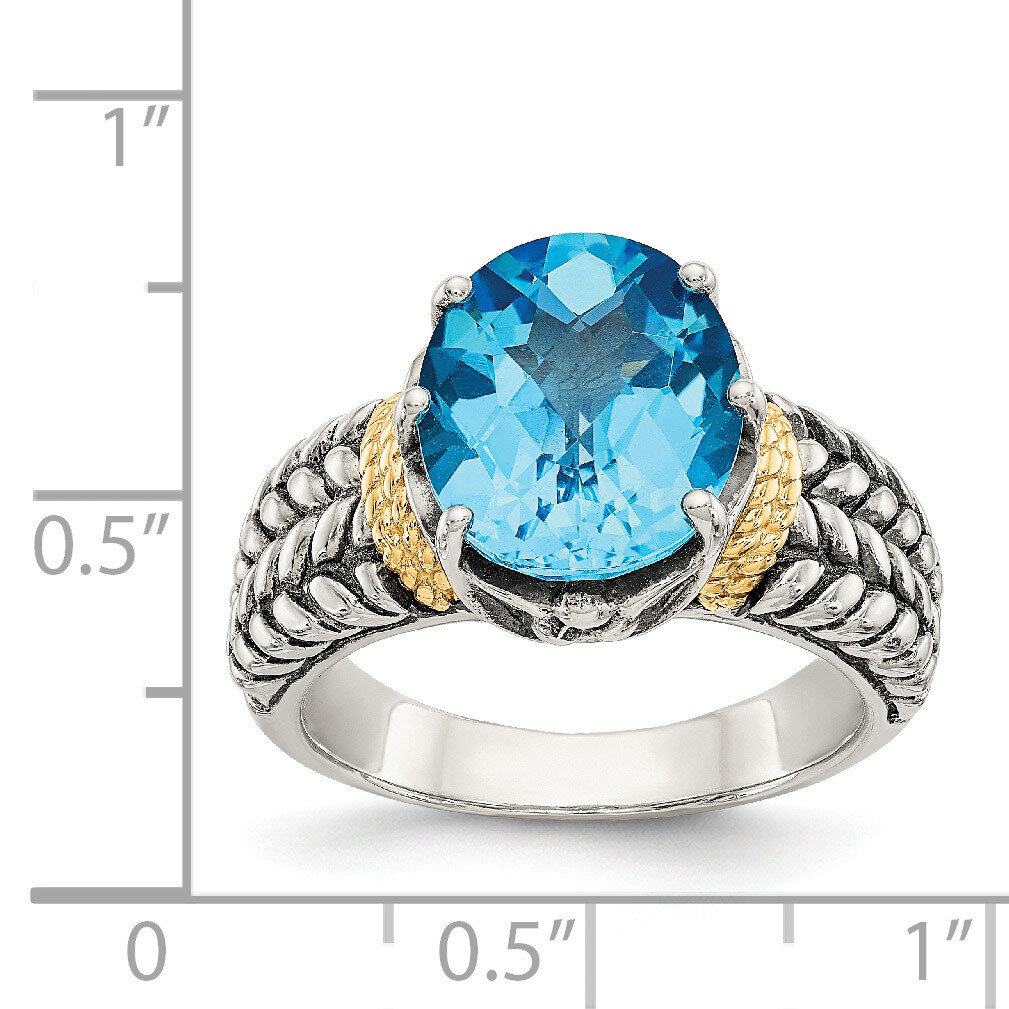 4.80 Swiss Blue Topaz Ring Sterling Silver & 14k Gold QTC211