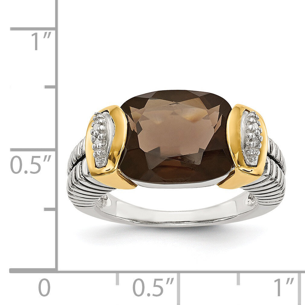 Smokey Quartz &amp; .02ct. Diamond Ring Sterling Silver &amp; 14k Gold QTC22, MPN: QTC22, 742323128602
