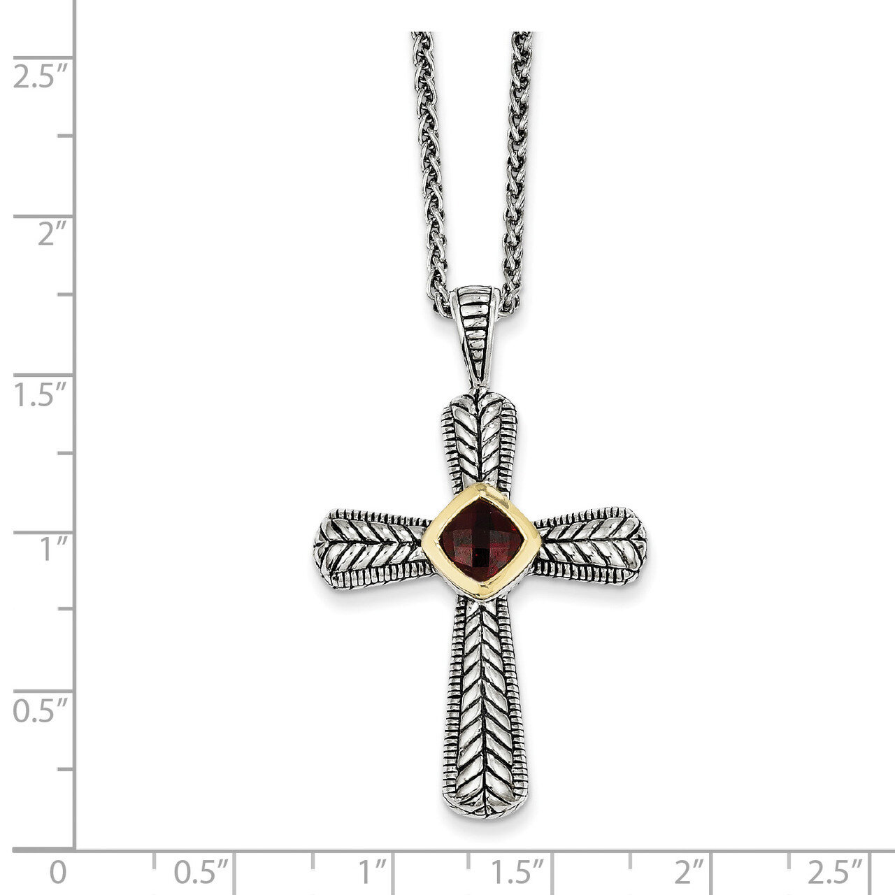 Garnet Cross 18 Inch Necklace Sterling Silver & 14k Gold QTC247