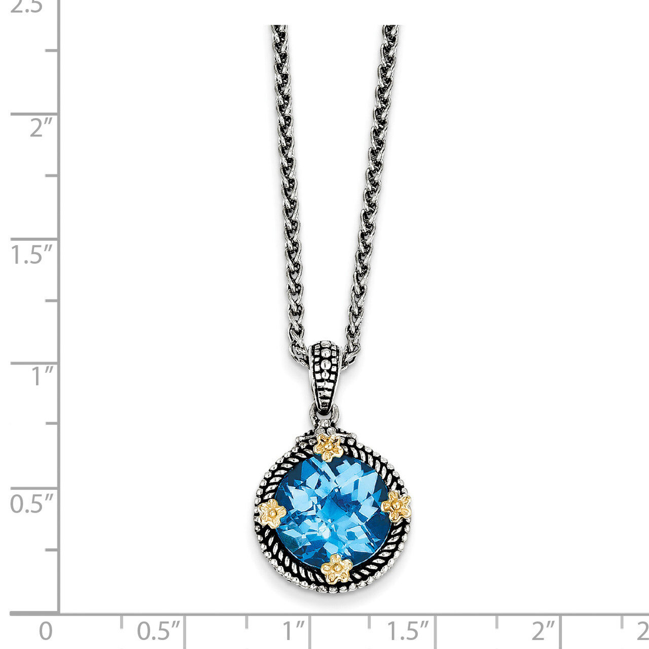 Swiss Blue Topaz 18 Inch Necklace Sterling Silver &amp; 14k Gold QTC264, MPN: QTC264, 883957504964