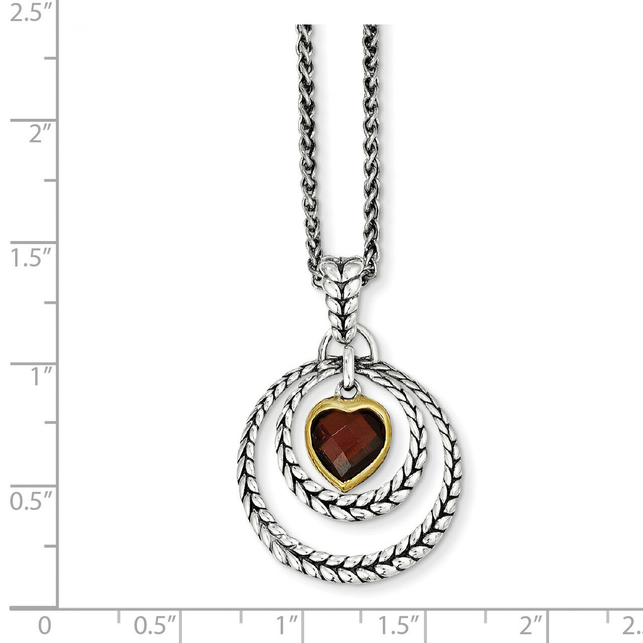 Garnet Heart 18 Inch Necklace Sterling Silver with Gold-tone Flash Gold-plated QTC27, MPN: QTC27, 7…