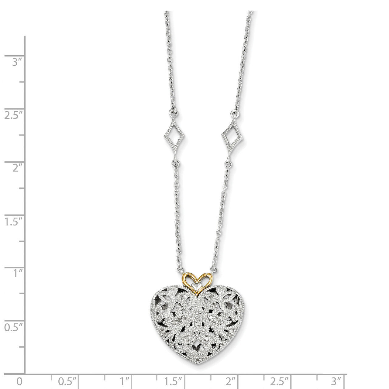 1/10ct. Diamond Vintage Heart 18 Inch Necklace Sterling Silver & 14k Gold QTC315