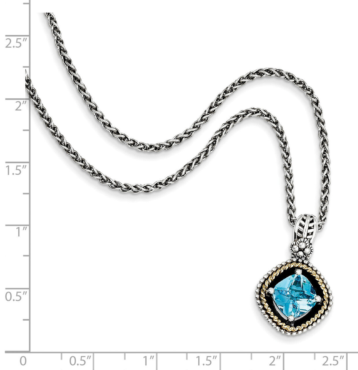 Swiss Blue Topaz 18 Inch Necklace Sterling Silver &amp; 14k Gold QTC357, MPN: QTC357, 883957316093