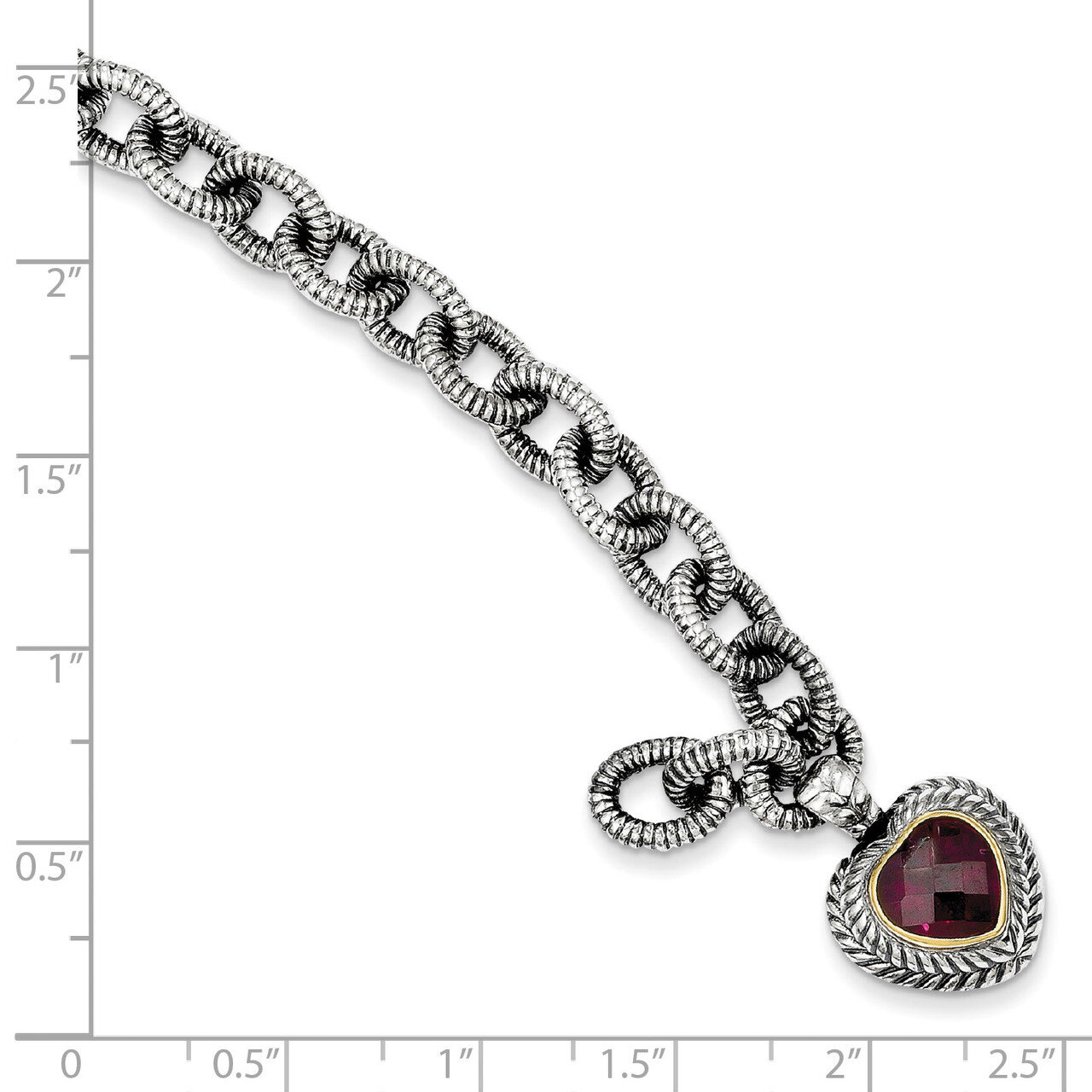 5.71 Rhodolite Garnet Heart Bracelet Sterling Silver & 14k Gold QTC398