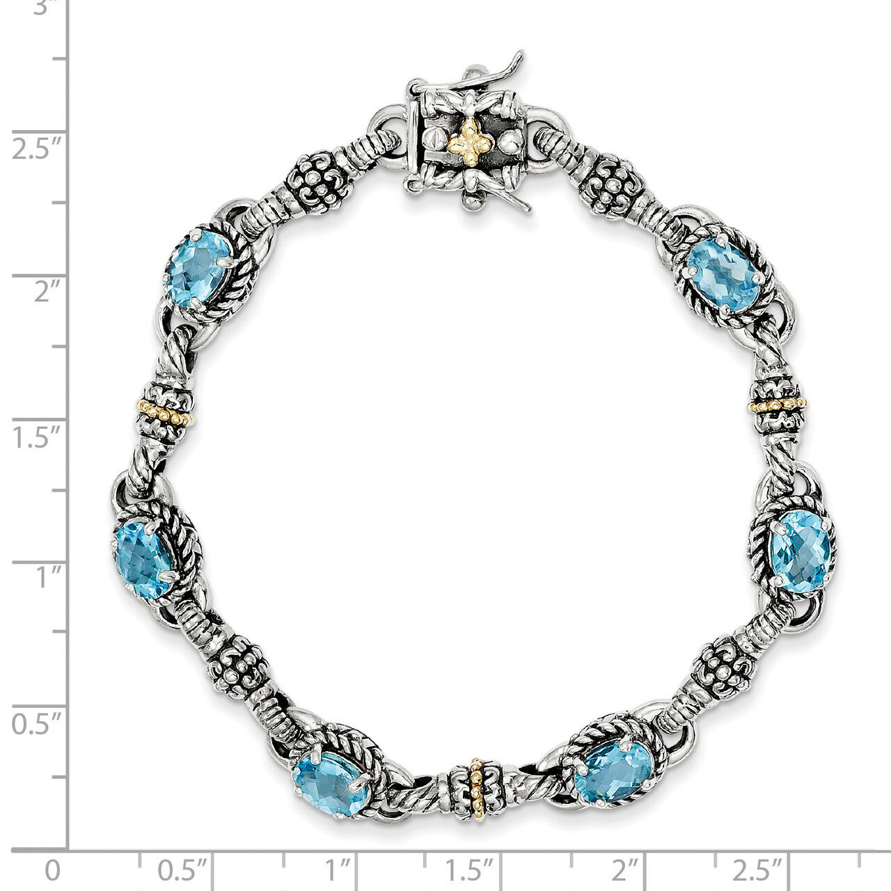 5.71 Swiss Blue Topaz 7.25 Inch Bracelet Sterling Silver &amp; 14k Gold QTC407, MPN: QTC407, 8839575033…