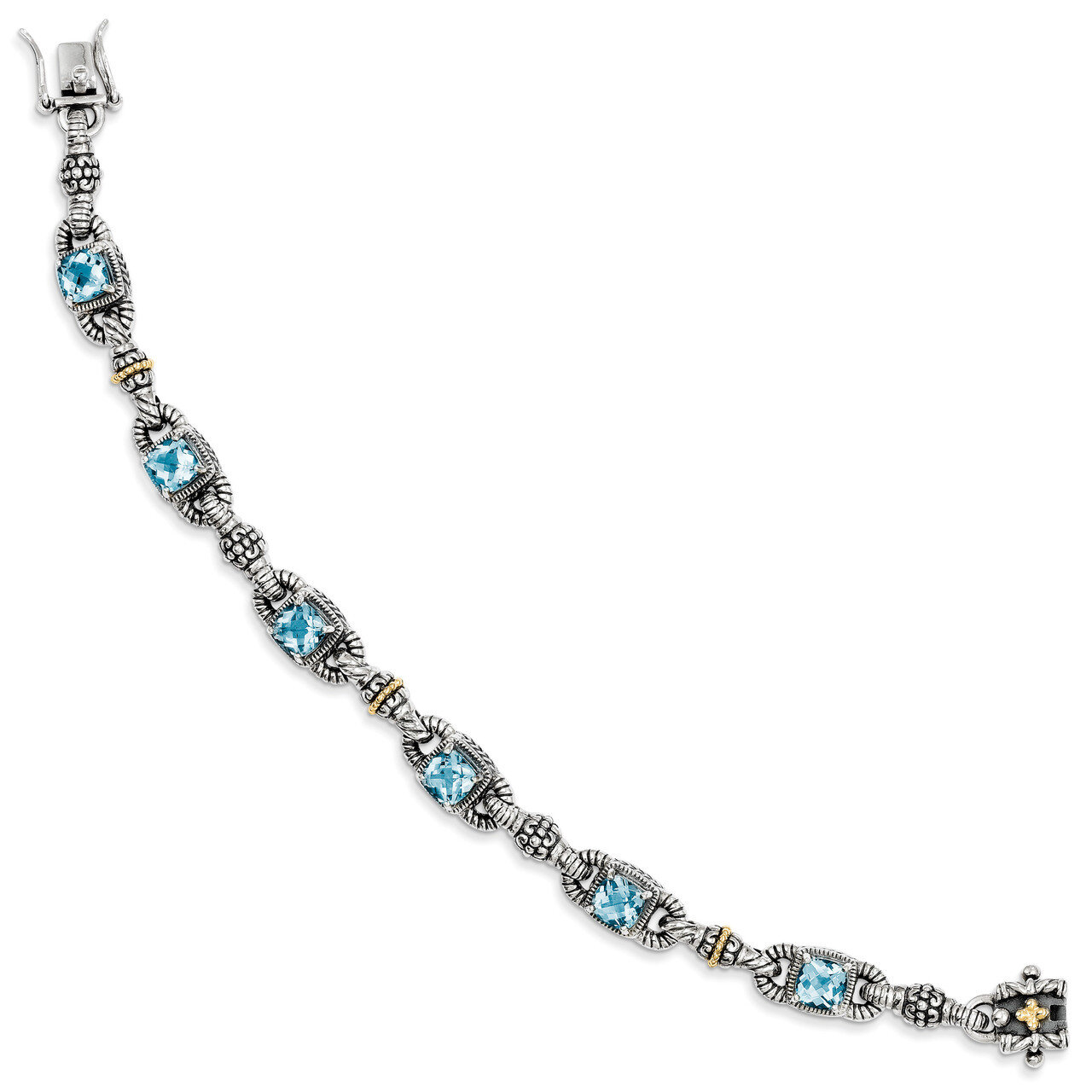 6.86 Sky Blue Topaz 7.25 Inch Bracelet Sterling Silver &amp; 14k Gold QTC413, MPN: QTC413, 883957503523