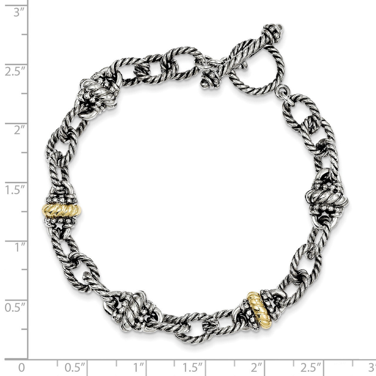 7.5 Inch Link Bracelet Sterling Silver & 14k Gold QTC431
