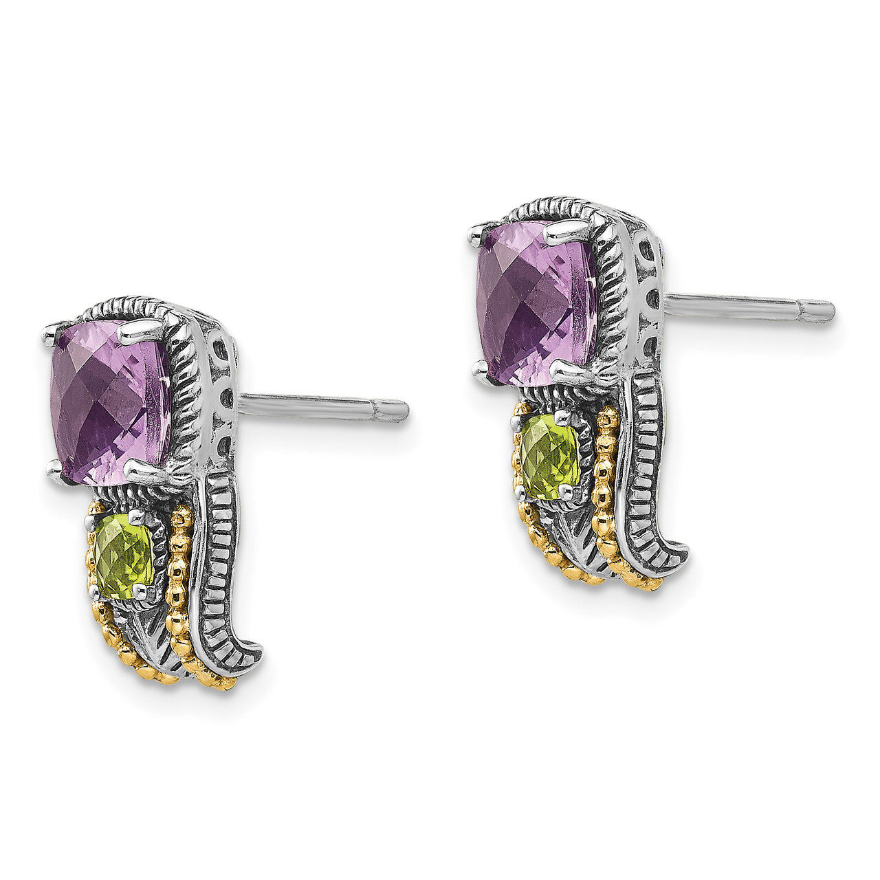 Amethyst &amp; Peridot Earrings Sterling Silver &amp; 14k Gold QTC438, MPN: QTC438, 883957315614
