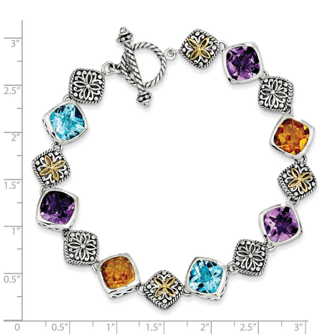 20.35Multi Gemstone 8.25in Bracelet Sterling Silver &amp; 14k Gold QTC442, MPN: QTC442, 883957503899