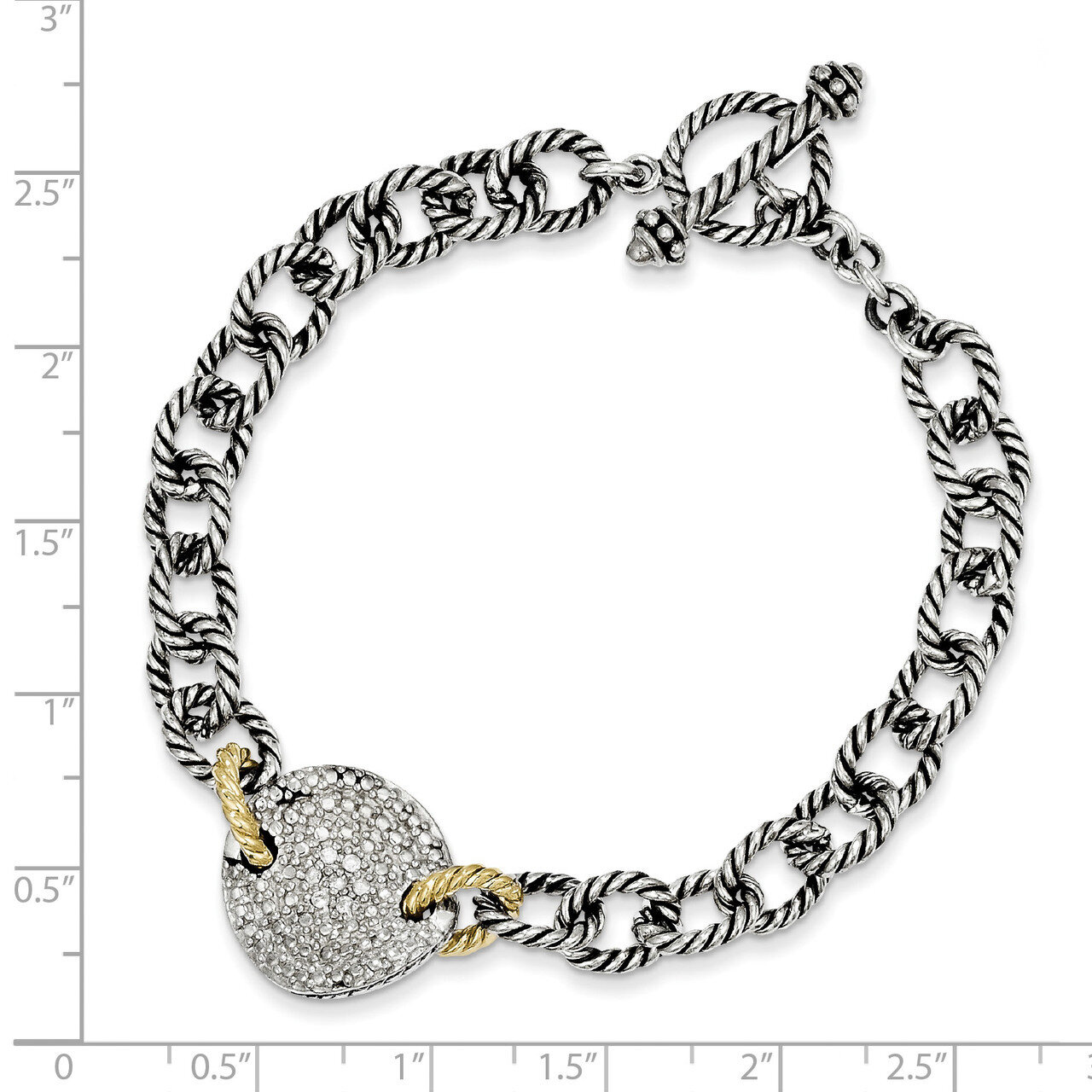 .035ct. Diamond 7.5 Inch Link Bracelet Sterling Silver &amp; 14k Gold QTC447, MPN: QTC447, 883957503295