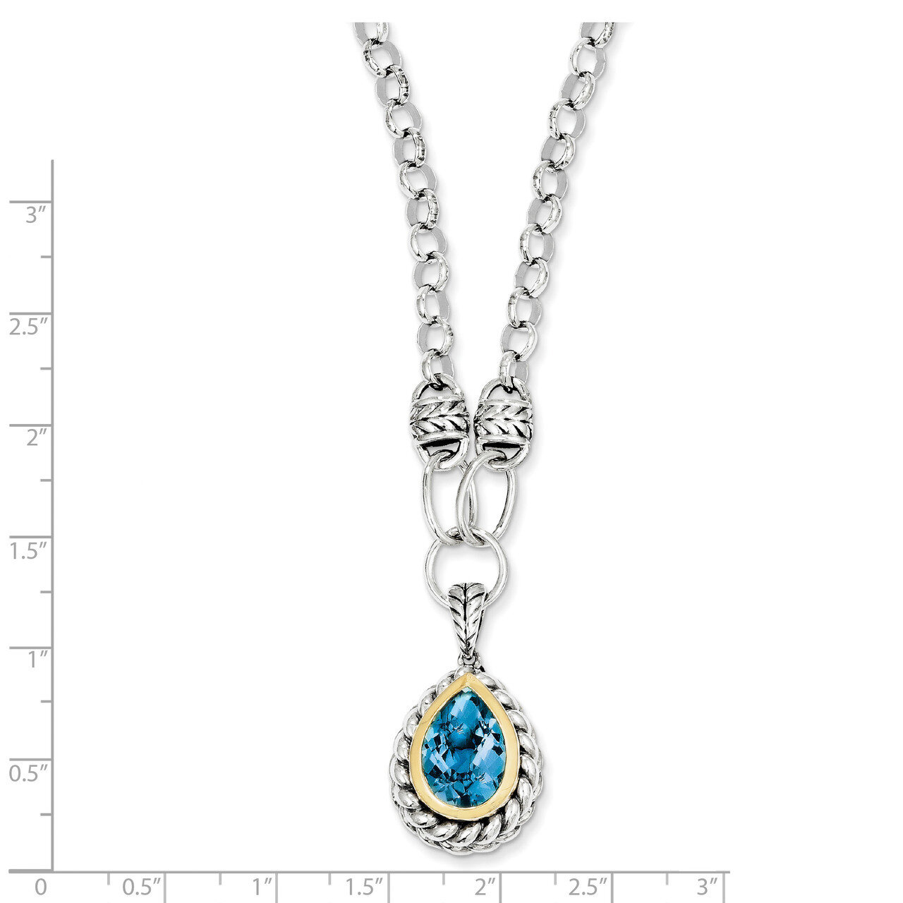 Swiss Blue Topaz 17 Inch Necklace Sterling Silver &amp; 14k Gold QTC45, MPN: QTC45, 742323128930