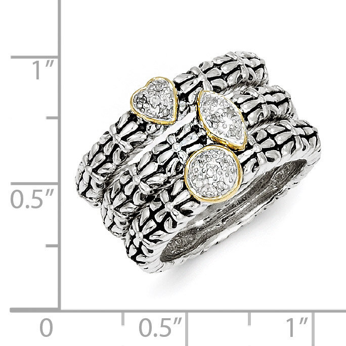 1/20ct. Diamond 3 Stackable Rings Sterling Silver & 14k Gold QTC4