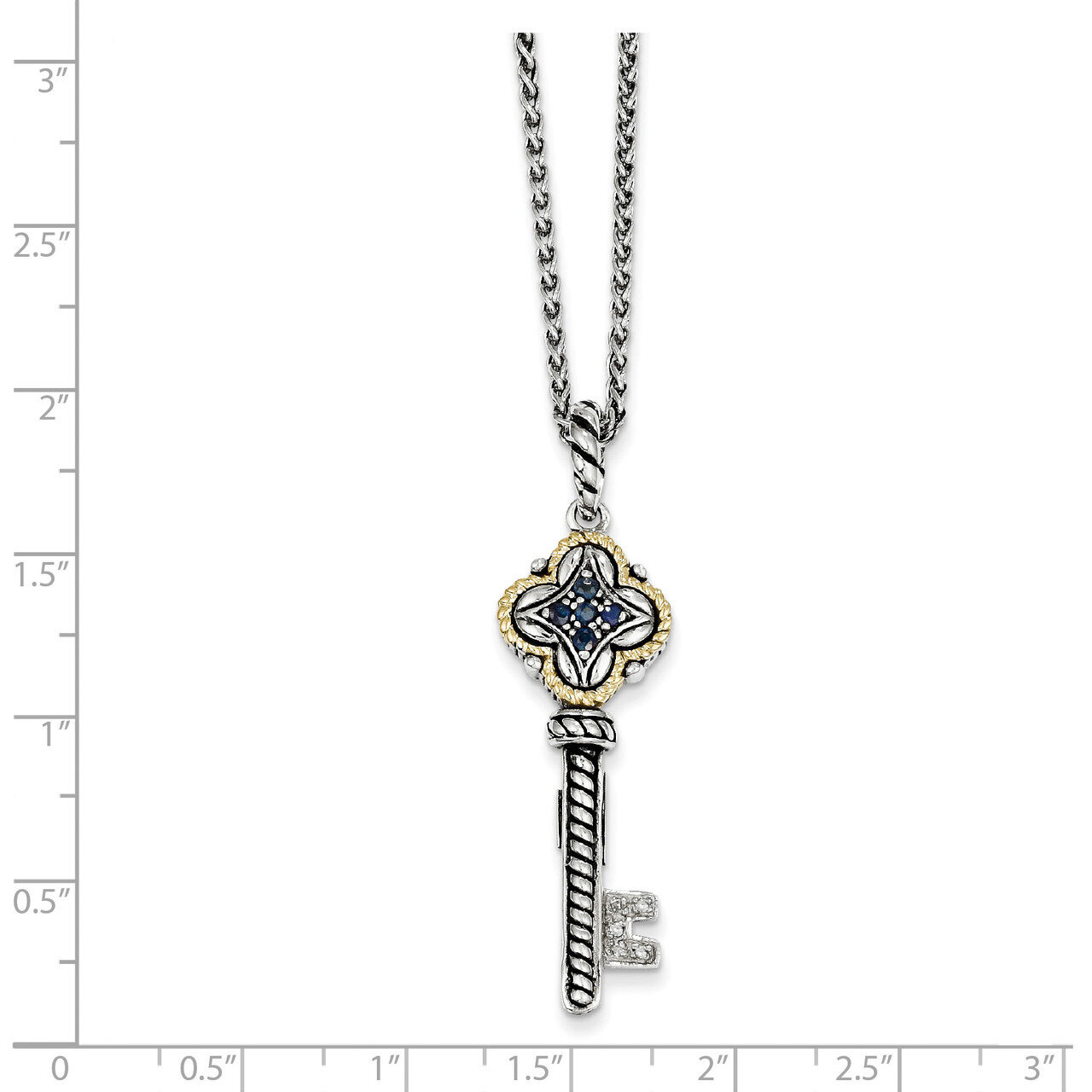 .27ct Sapphire &amp; .03ct Diamond Key Necklace Sterling Silver &amp; 14k Gold QTC479, MPN: QTC479, 8839575…