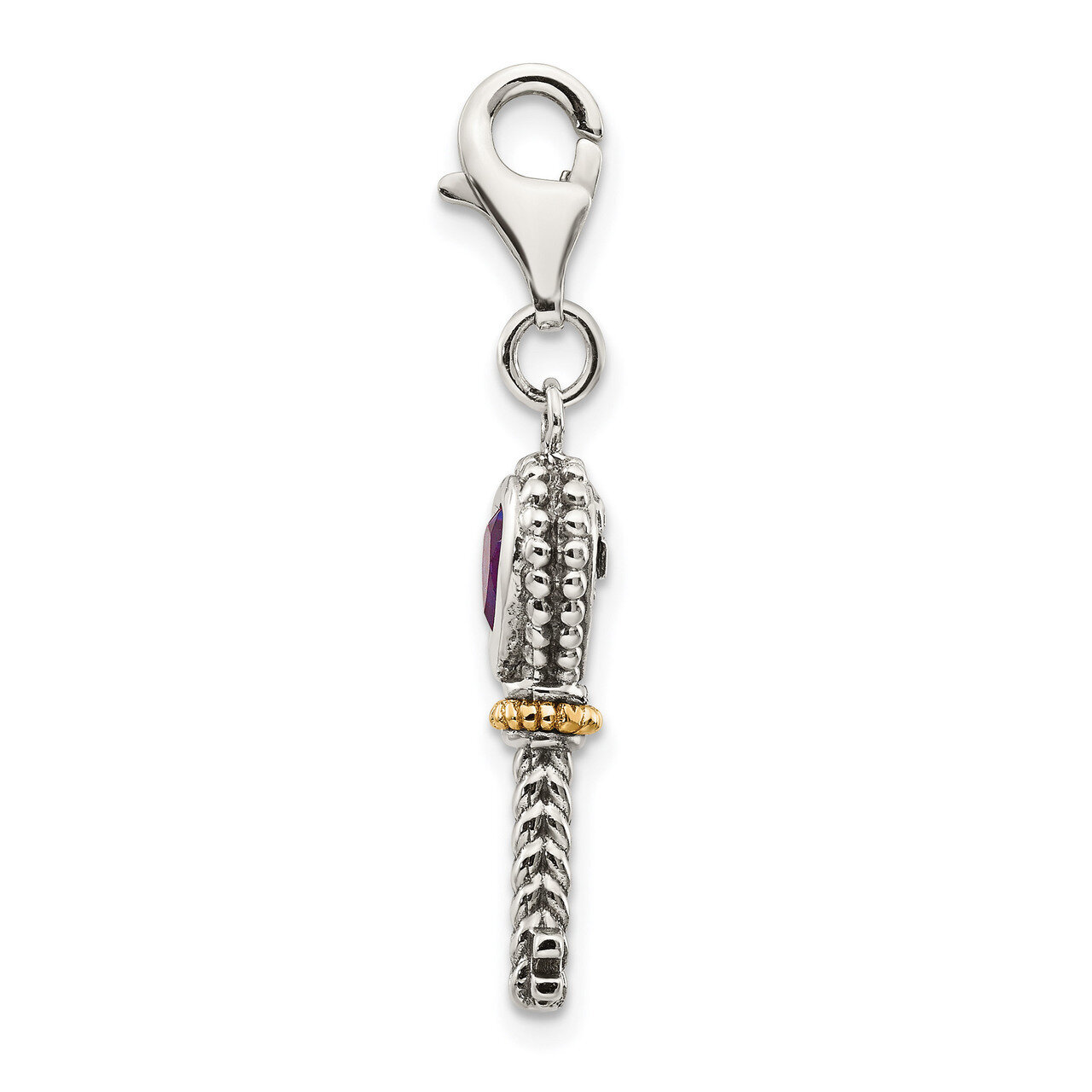 Amethyst Antiqued Key with Lobster Clasp Charm Sterling Silver &amp; 14k Gold QTC491, MPN: QTC491, 8867…