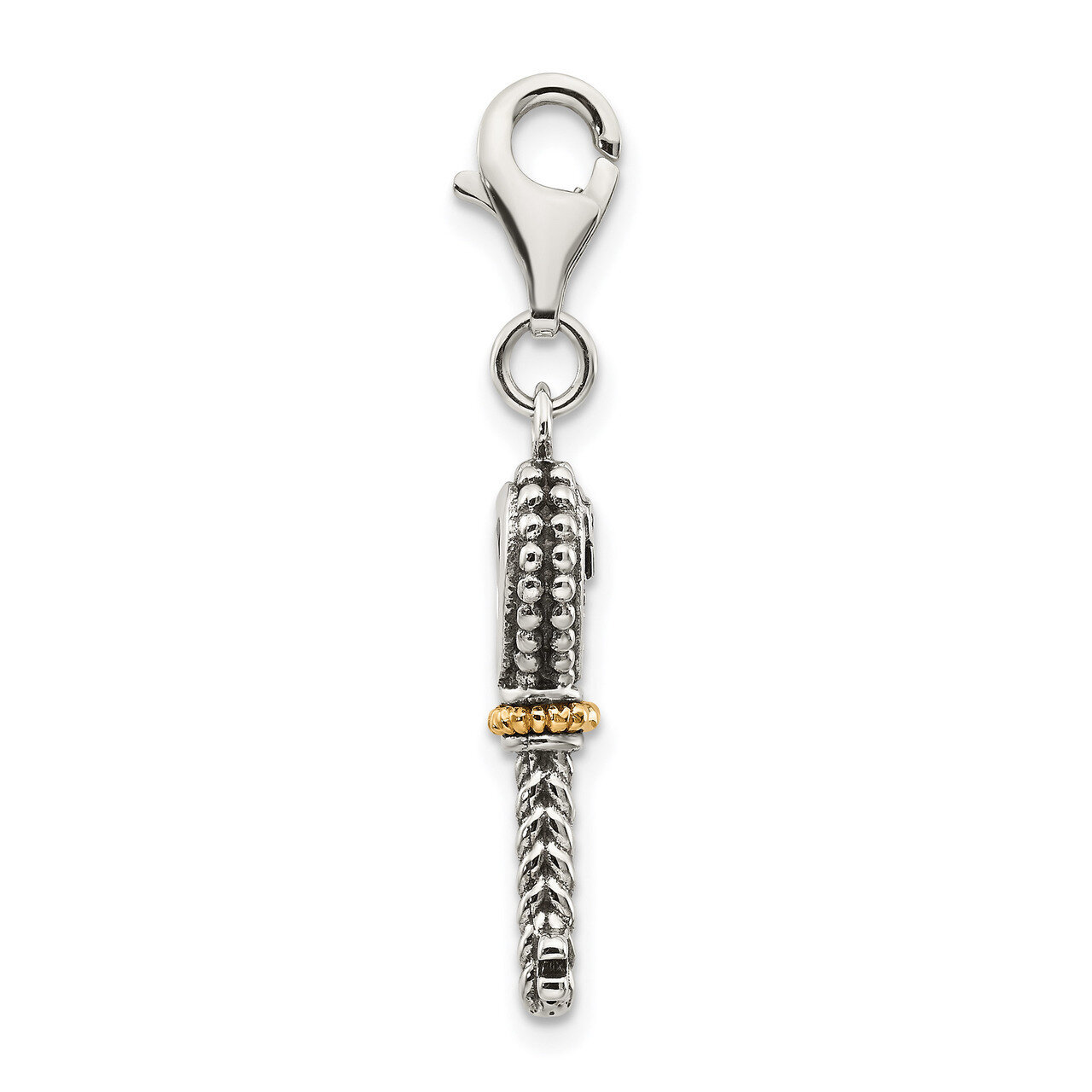 Citrine Antiqued Key with Lobster Clasp Charm Sterling Silver & 14k Gold QTC493
