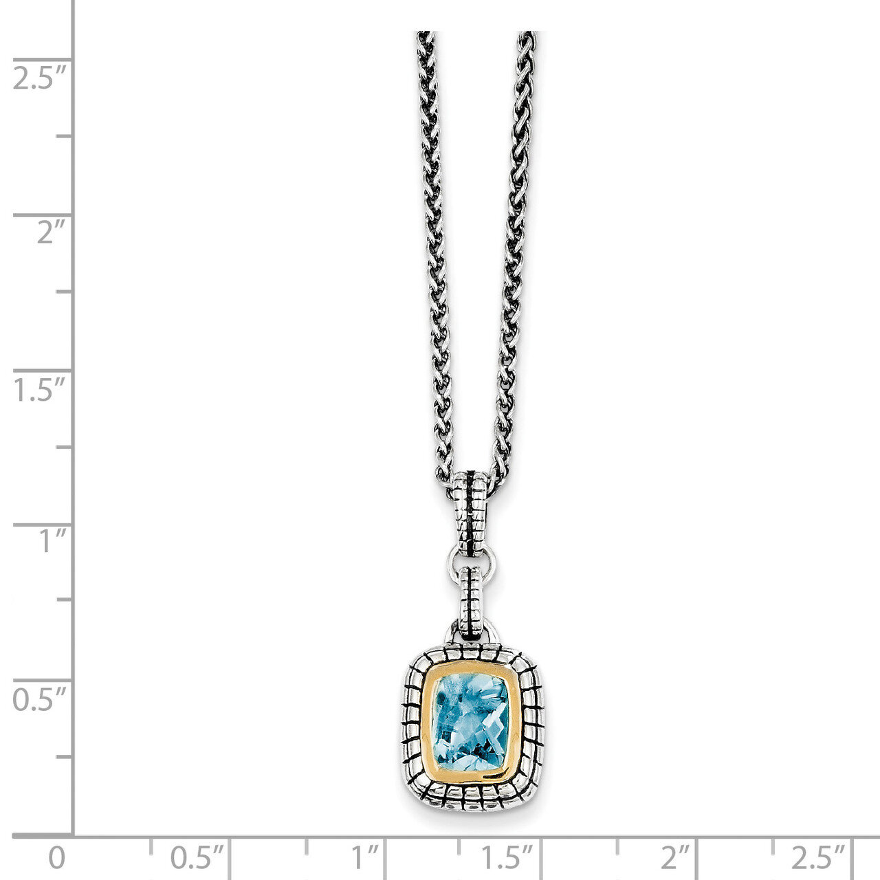 Swiss Blue Topaz 18 Inch Necklace Sterling Silver &amp; 14k Gold QTC51, MPN: QTC51, 742323129029