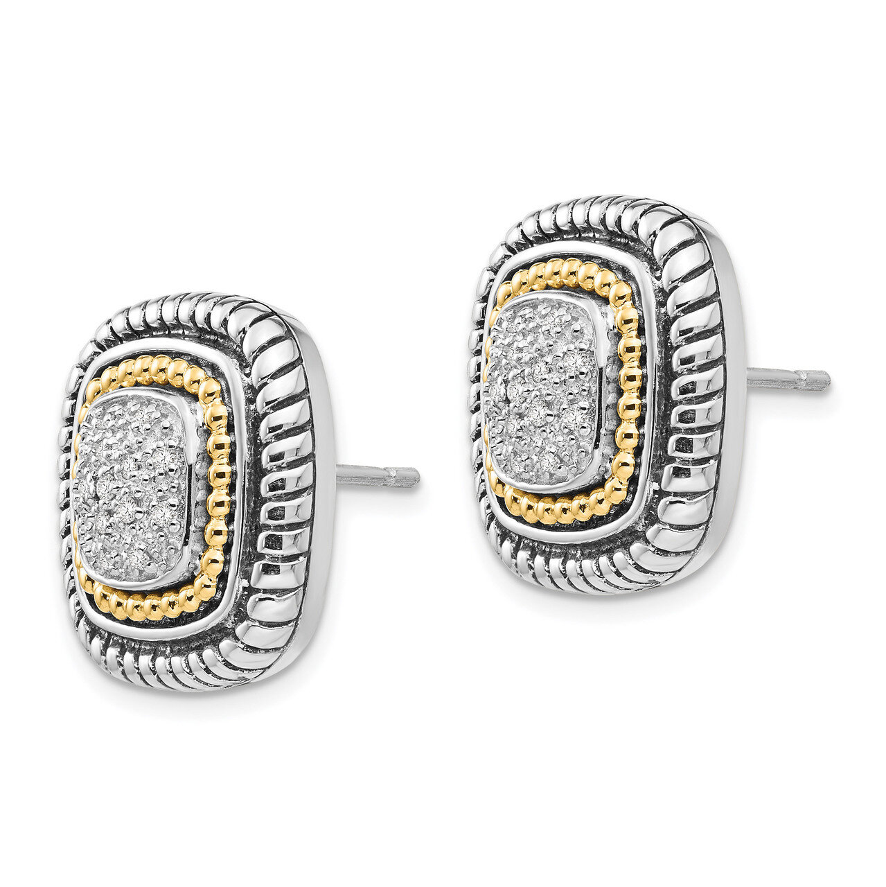 1/10ct. Diamond Post Earrings Sterling Silver & 14k Gold QTC6