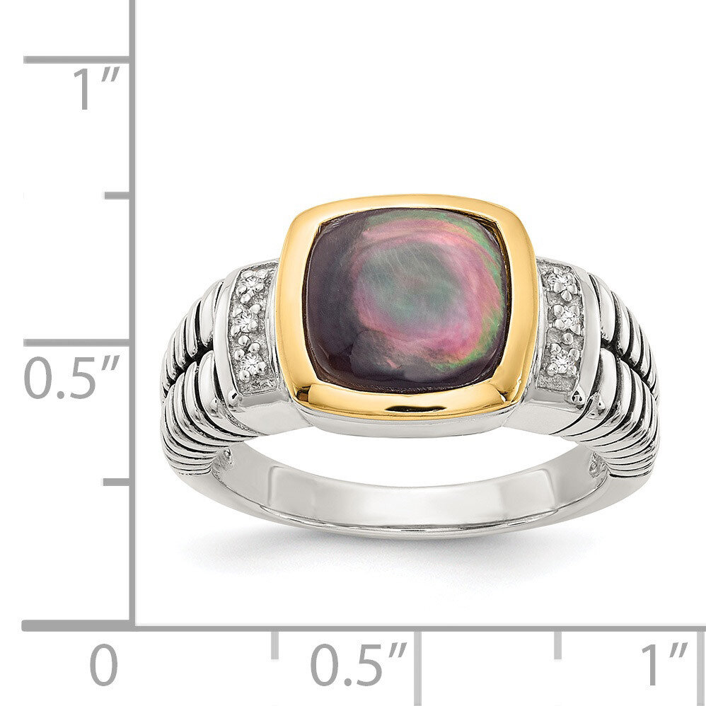 Black Mother of Pearl &amp; .03ct. Diamond Ring Sterling Silver &amp; 14k Gold QTC62, MPN: QTC62, 742323129…
